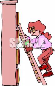 Clipart Image Of A Librarian Climbing A Ladder To Put A Book Away