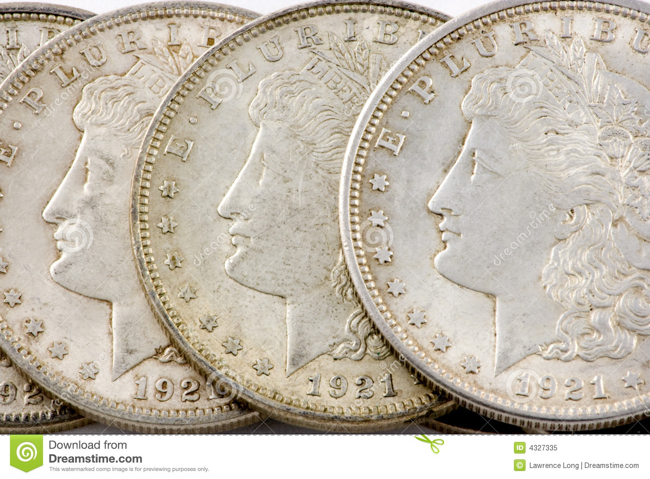 Closeup Of Three Morgan Silver Us Dollars