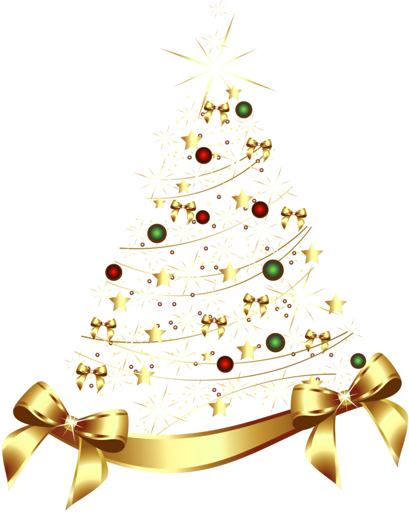 Large Transparent Gold Christmas Tree With Gold Bow Png Clipart 1 Png