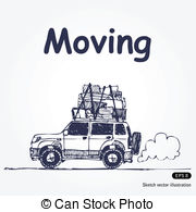 Moving   Hand Drawn Illustration With Laden Car Isolated On