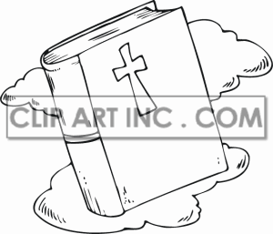 Royalty Free Black And White Bible In The Clouds Clipart Image