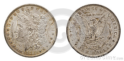 Silver Morgan Us Dollars 1880 Isolated Stock Photo   Image  38907115