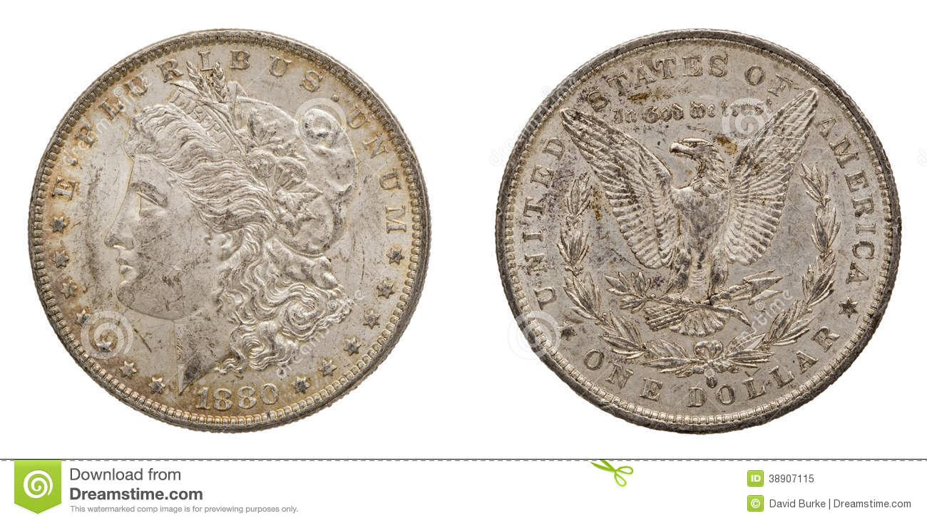 Silver Morgan Us Dollars 1880 Isolated Stock Photo   Image  38907115