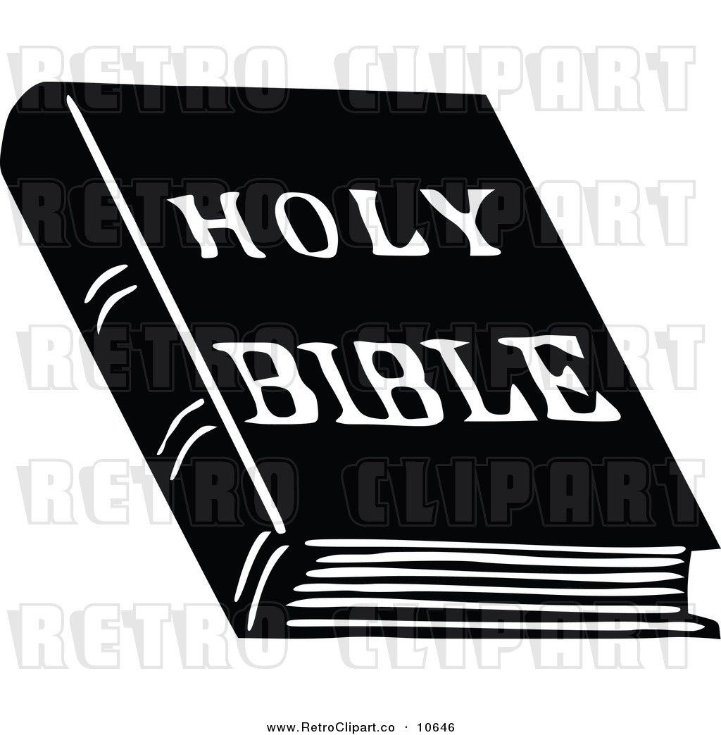 Vector Clipart Of A Retro Black And White Holy Bible Book By Prawny