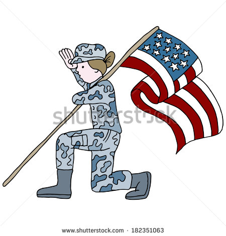 An Image Of A Female Soldier Saluting While Kneeling And Holding The    