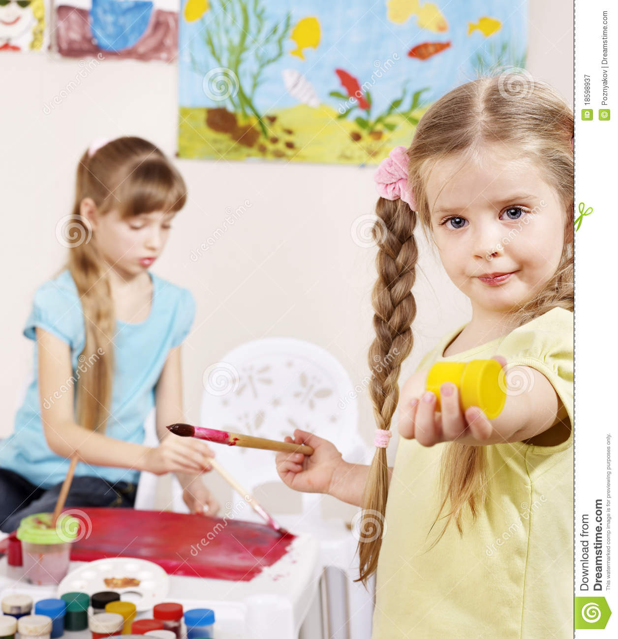 Children Painting In Preschool  Royalty Free Stock Photography   Image    