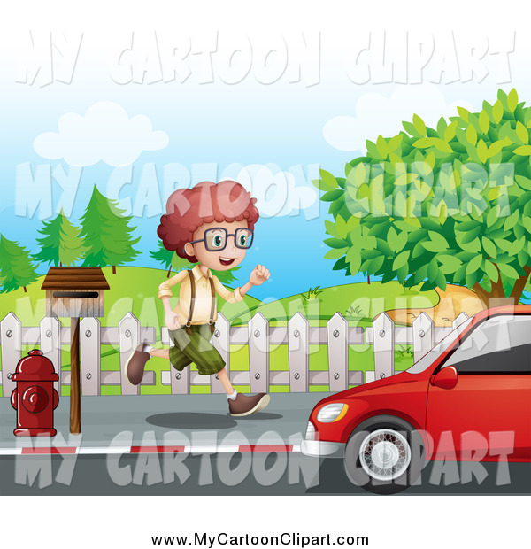 Clip Art Of A Happy Boy Running On A Sidewalk By A Car By Colematt