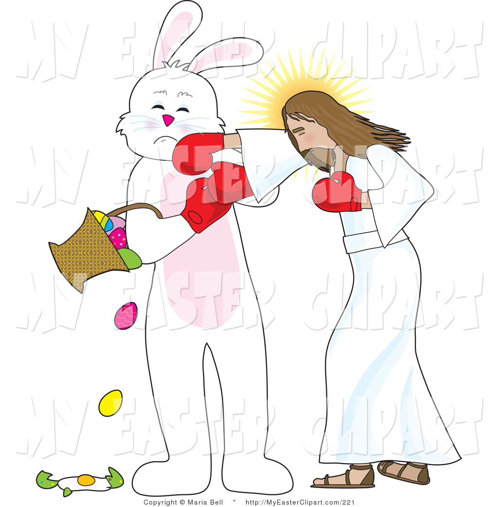 Clip Art Of An Angry Jesus Boxing With The Easter Bunny Socking Him