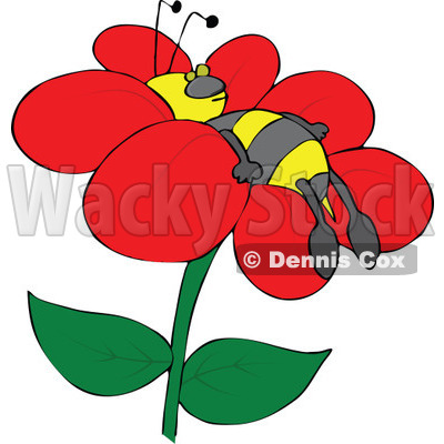 Clipart Bee Resting On A Flower Royalty Free Vector Illustration