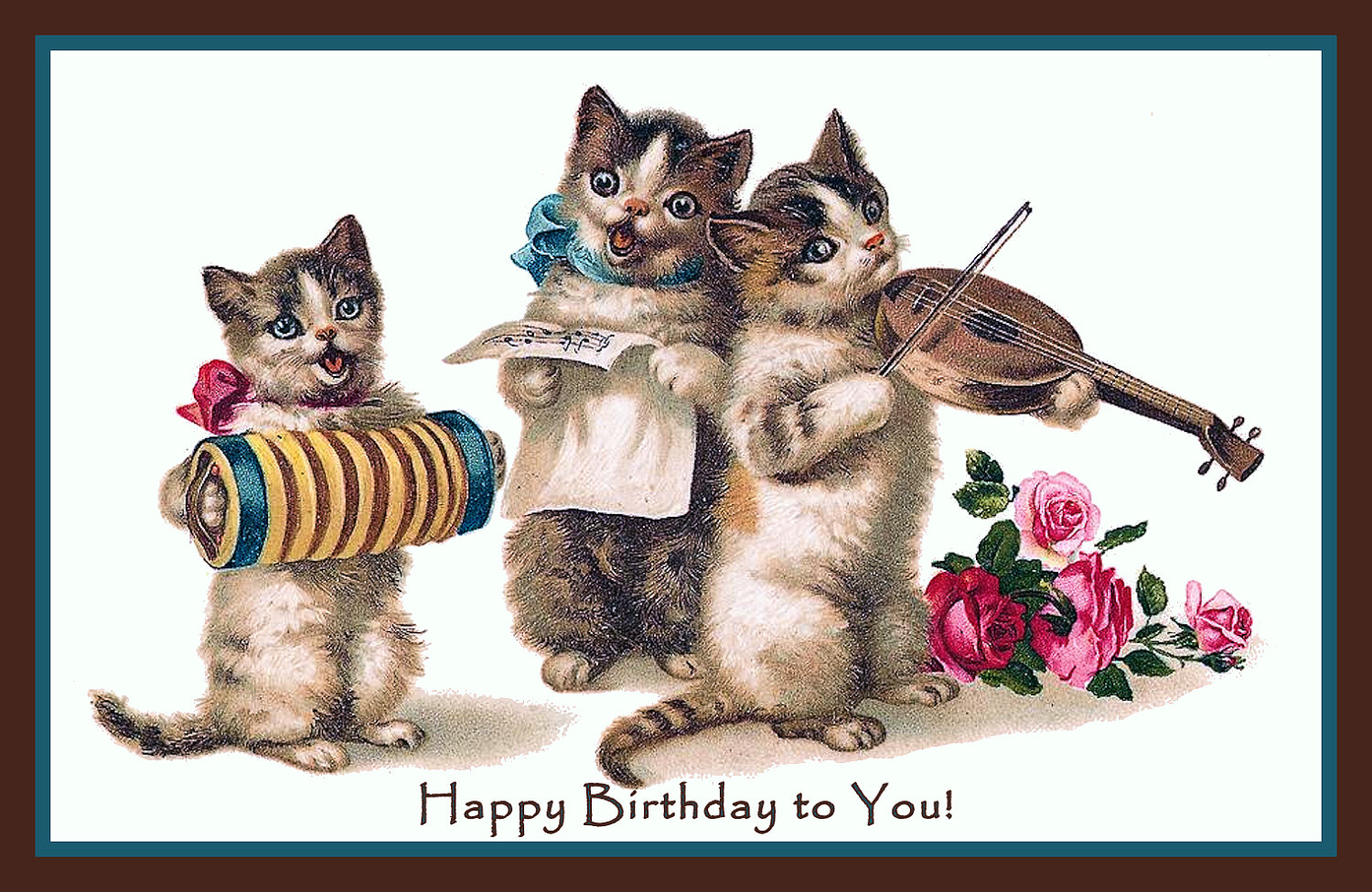 Cute Happy Birthday Cat Three Cats Instruments Happy