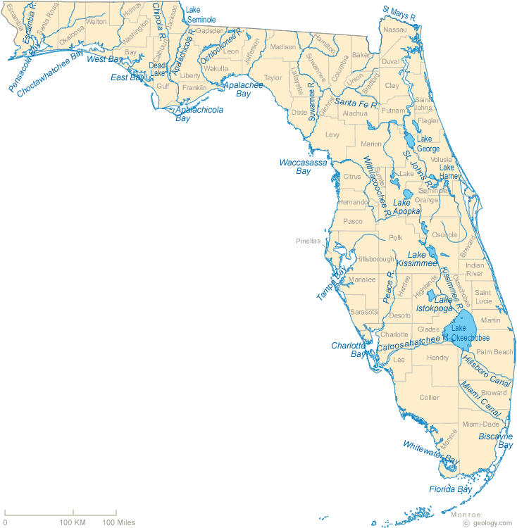 Florida Rivers Shown On The Map  Apalachicola River Caloosahatchee