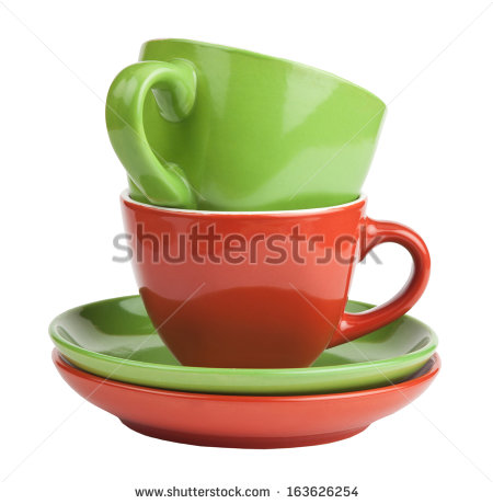 Of Red And Green Tea Cups And Saucers Isolated On White 163626254 Jpg