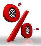 Per Cent Red Symbol With Conceptual Targets Royalty Free Stock Images
