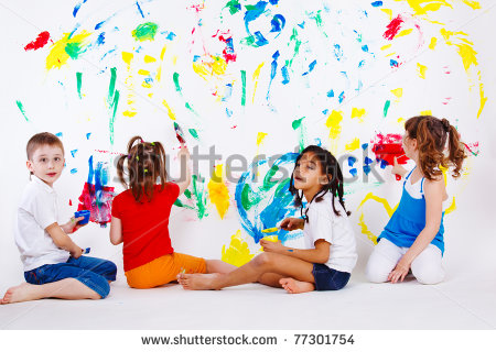 Preschool Kids Clipart Four Preschool Kids Painting