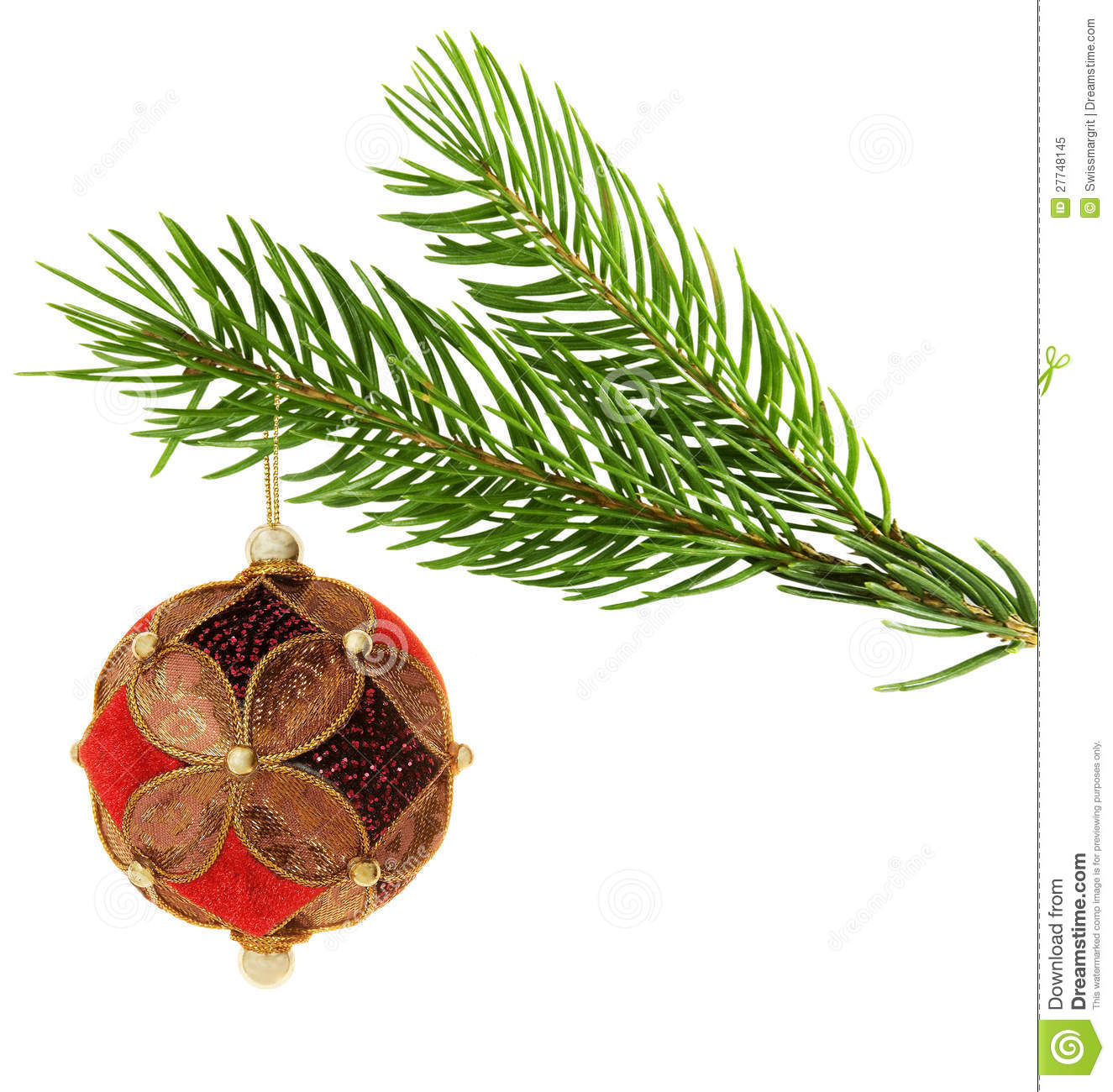 Stock Images Of   Ornate Christmas Ball Hanging On A Pine Branch