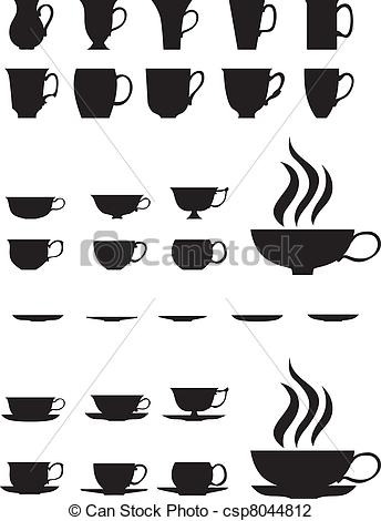 The Silhouettes Of Large And Small Tea Cups And Saucers