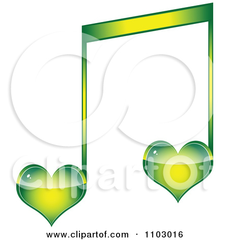 Two Green Heart Love Music Notes