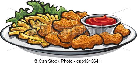 Vector Clip Art Of Fried Chicken Nuggets And Fries   Breaded Chicken
