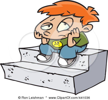 441036 Cartoon Bored Boy Sitting On Steps Poster Art Print Images