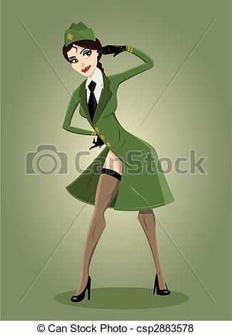 Army Girl Pin Up Illustration In Vector Format  Fully Editable