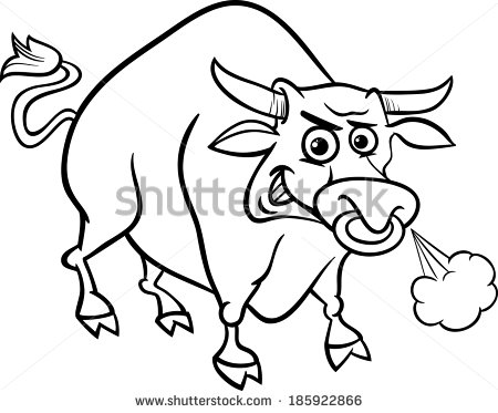 Black And White Cartoon Vector Illustration Of Funny Farm Bull Animal