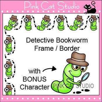 Bookworm Detective Frame   Border Clip Art By Pink Cat Studio   Pink