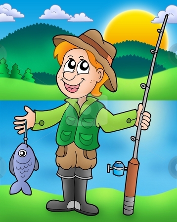 Cartoon Fisherman With Fish Stock Photo Cartoon Fisherman With Fish