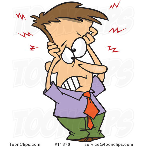 Cartoon Frazzled Business Man Holding His Head  11376 By Ron Leishman