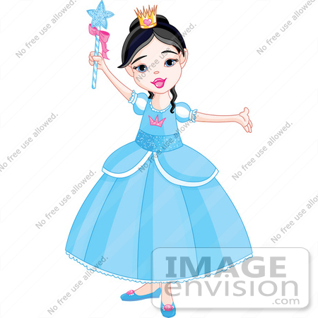 Clip Art Illustration Of A Pretty Princess Girl In A Blue Dress  56446