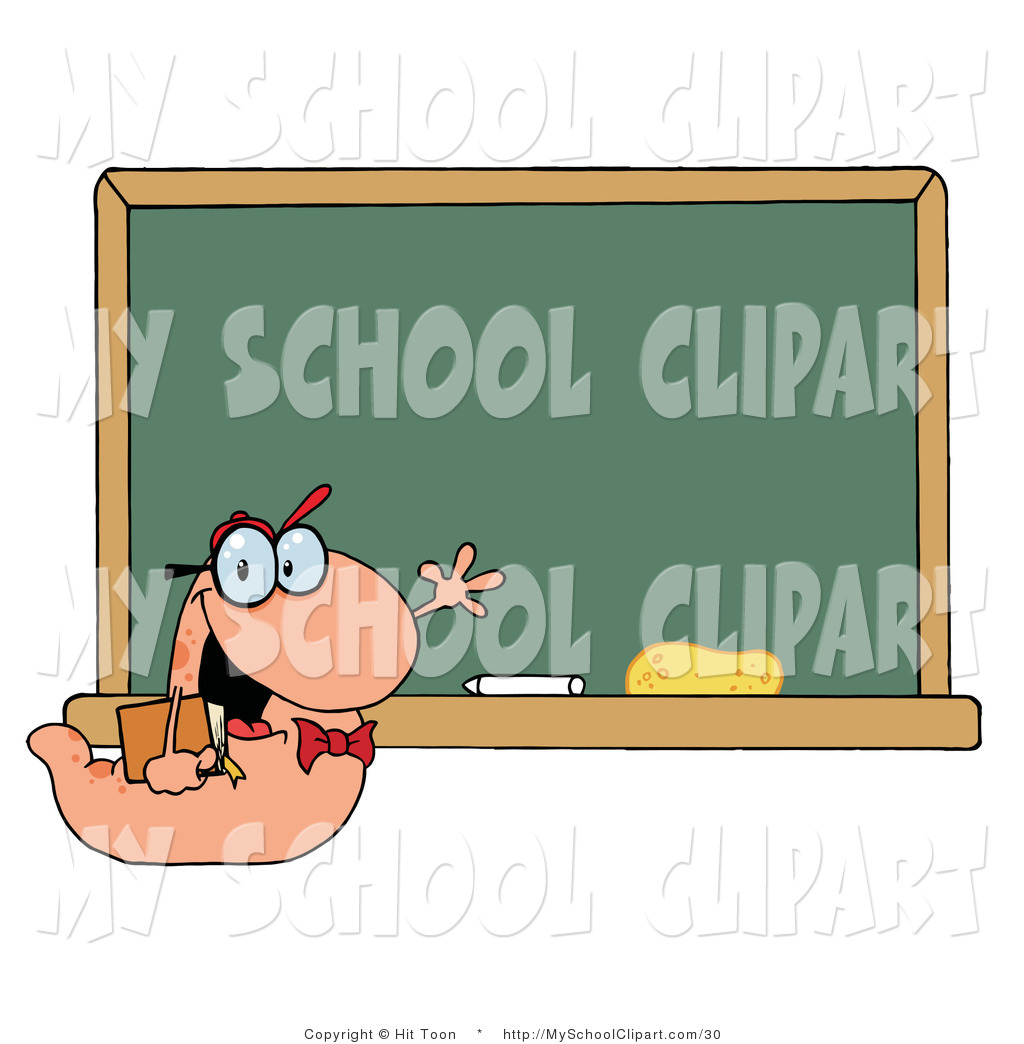 Clip Art Of A Bookworm Sudent Waving By A Classroom Chalkboard By Hit