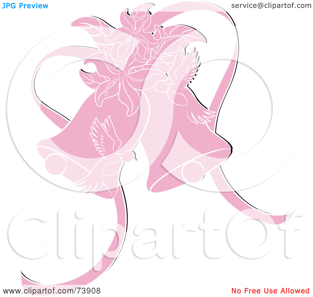 Clipart Illustration Of Pink Doves With Lilies And Wedding Bells By