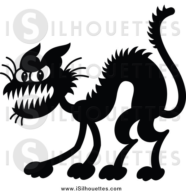 Clipart Of A Silhouetted Scaredy Halloween Cat