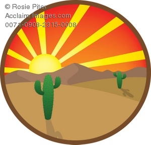 Desert Sunset With Cacti Royalty Free Clip Art Image