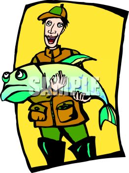 Fisherman Holding A Huge Fish He Just Caught   Royalty Free Clipart    