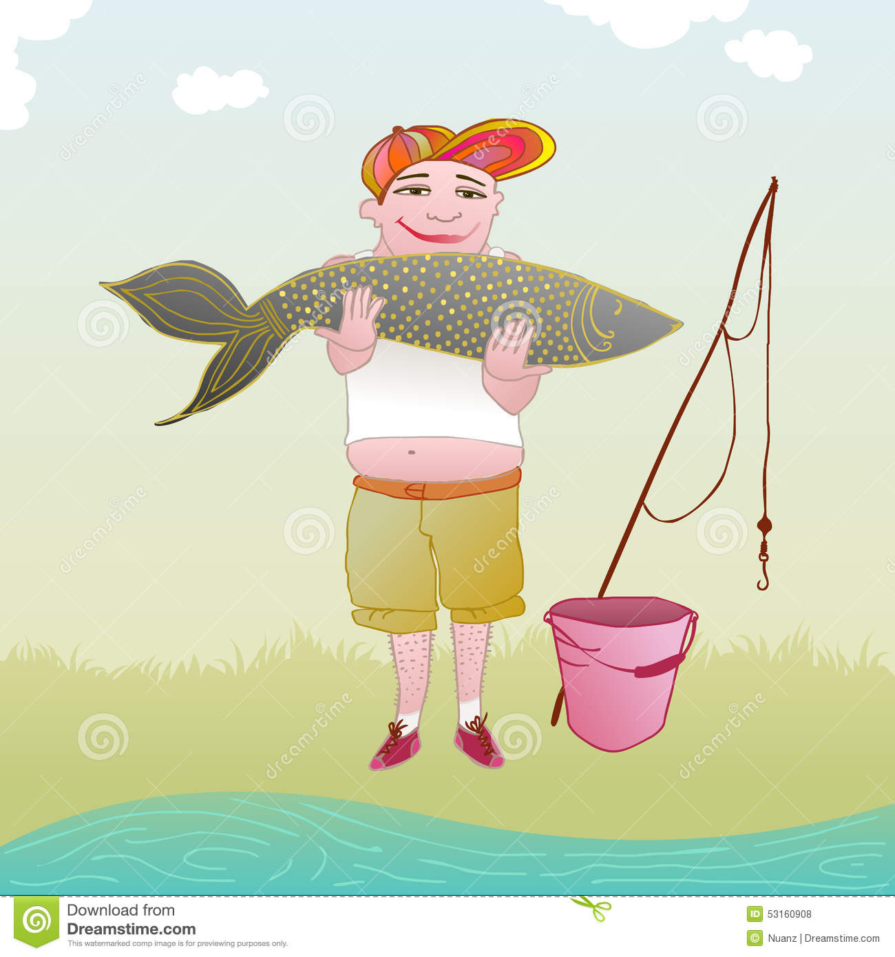 Fisherman Holding A Very Big Fish Stock Vector   Image  53160908