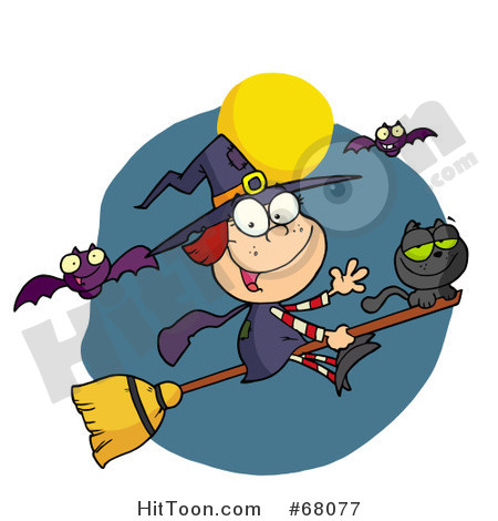 Halloween Clipart  68077  Happy Halloween Witch And Cat Flying Through