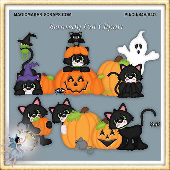 Halloween Scaredy Cat Pumpkin Clipart By Magicmakerscraps On Etsy