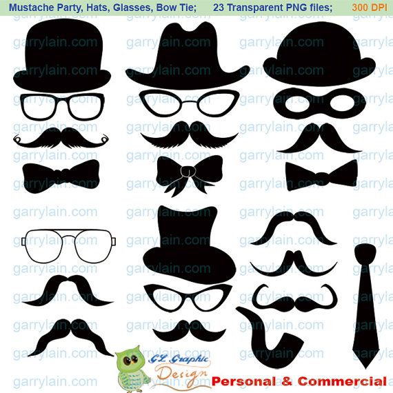 Mustache Clip Art Digital Father Dad Clipart Silhouette Hat Glasses