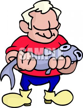 Old Fisherman Holding A Big Fish He Caught   Royalty Free Clipart