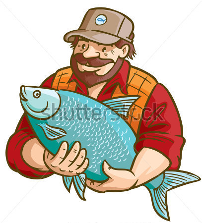 Old Fisherman Holding A Big Fish He Caught Royalty Free Clipart    