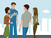 People Socializing And The City In The Background   Clipart Graphic