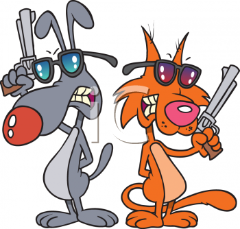 Picture Of A Cartoon Dog And Cat Holding Guns And Wearing Sunglasses