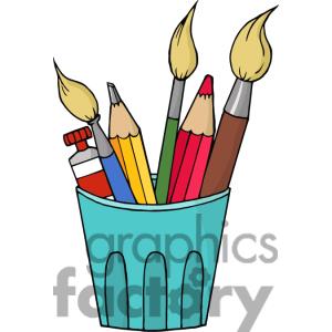 Royalty Free 3390 Artist Pot With Pencils And Paintbrushes Clip