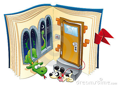 Story Book   Funny Vector And Cartoon Illustration With Dog And Dragon