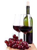 Wine Bottle And Glass And Grapes Two Wine Glasses With Red Wine