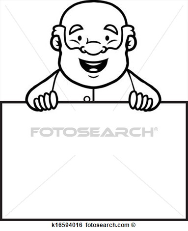 And White Old Man Holding A Blank Sign View Large Clip Art Graphic