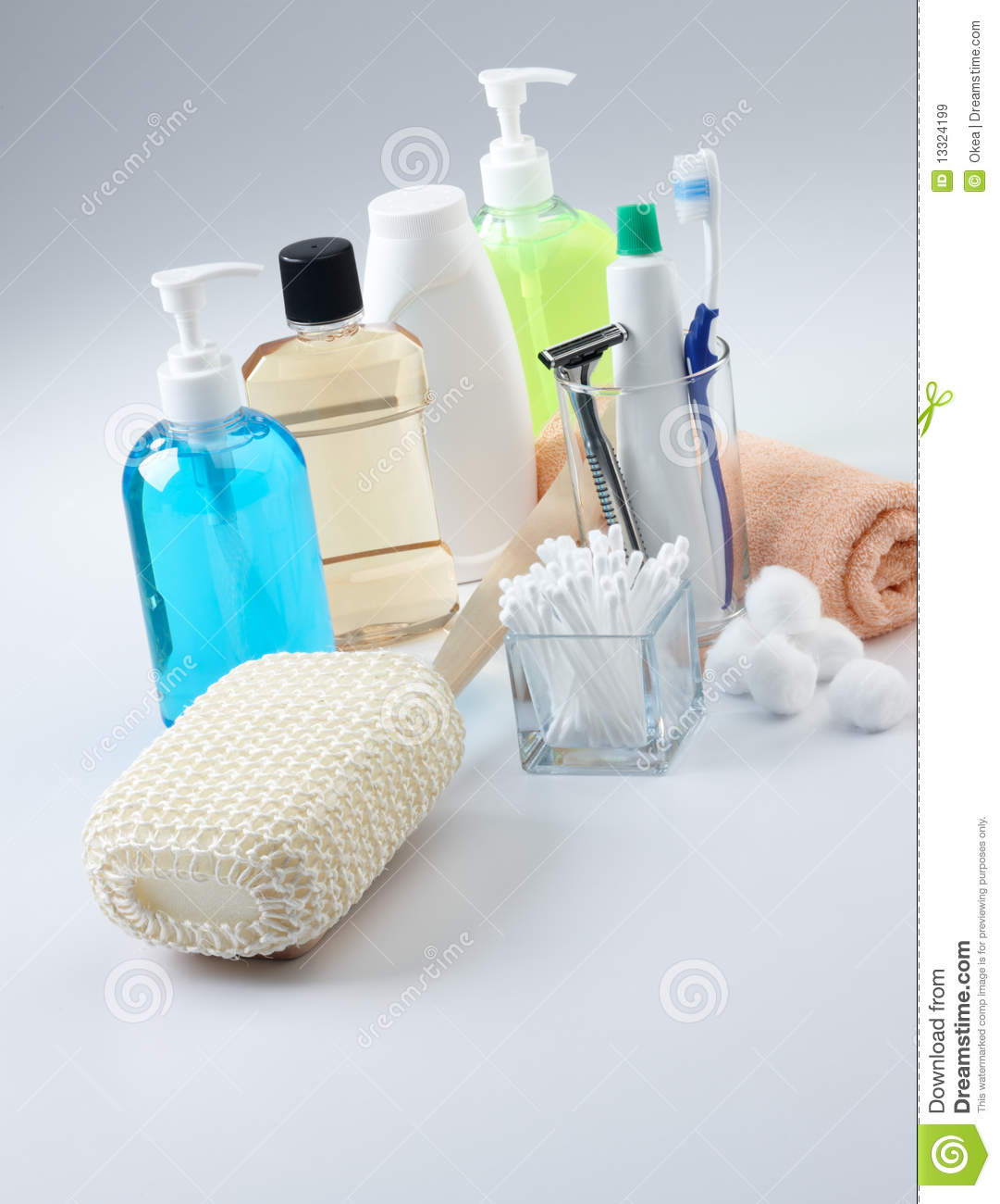 Assorted Personal Hygiene Products On Plain Background