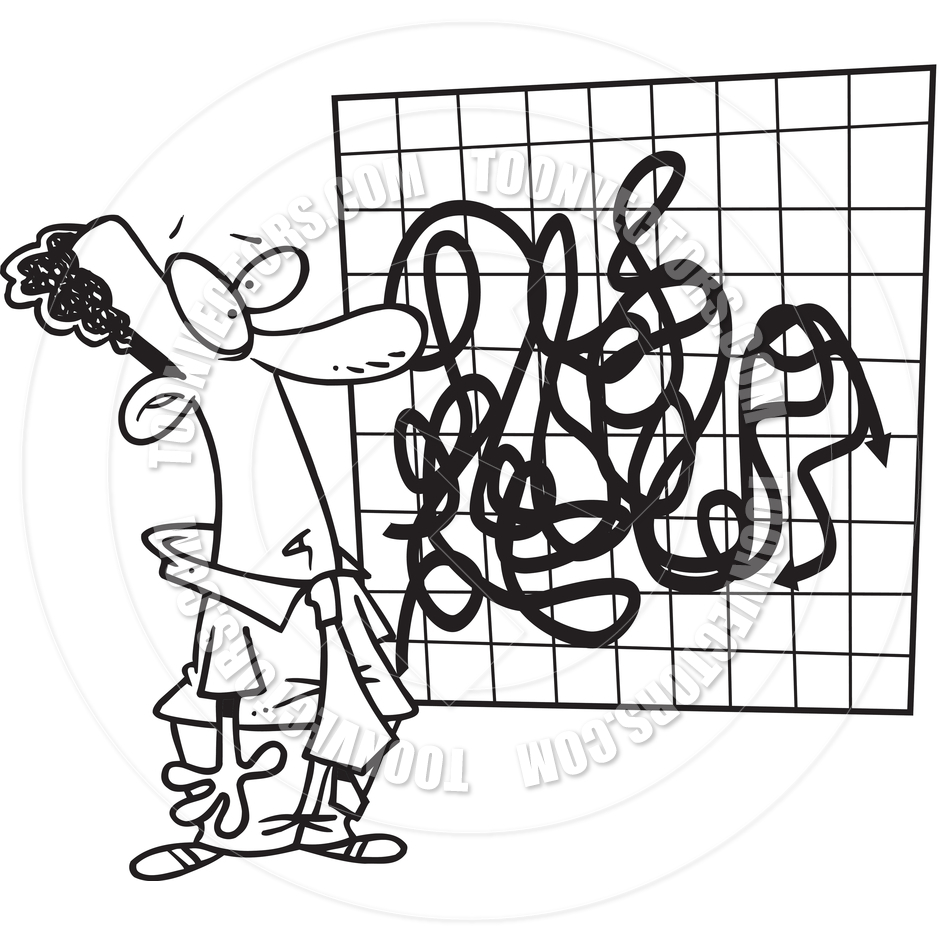 Cartoon Confusing Business Chart  Black And White Line Art  By Ron