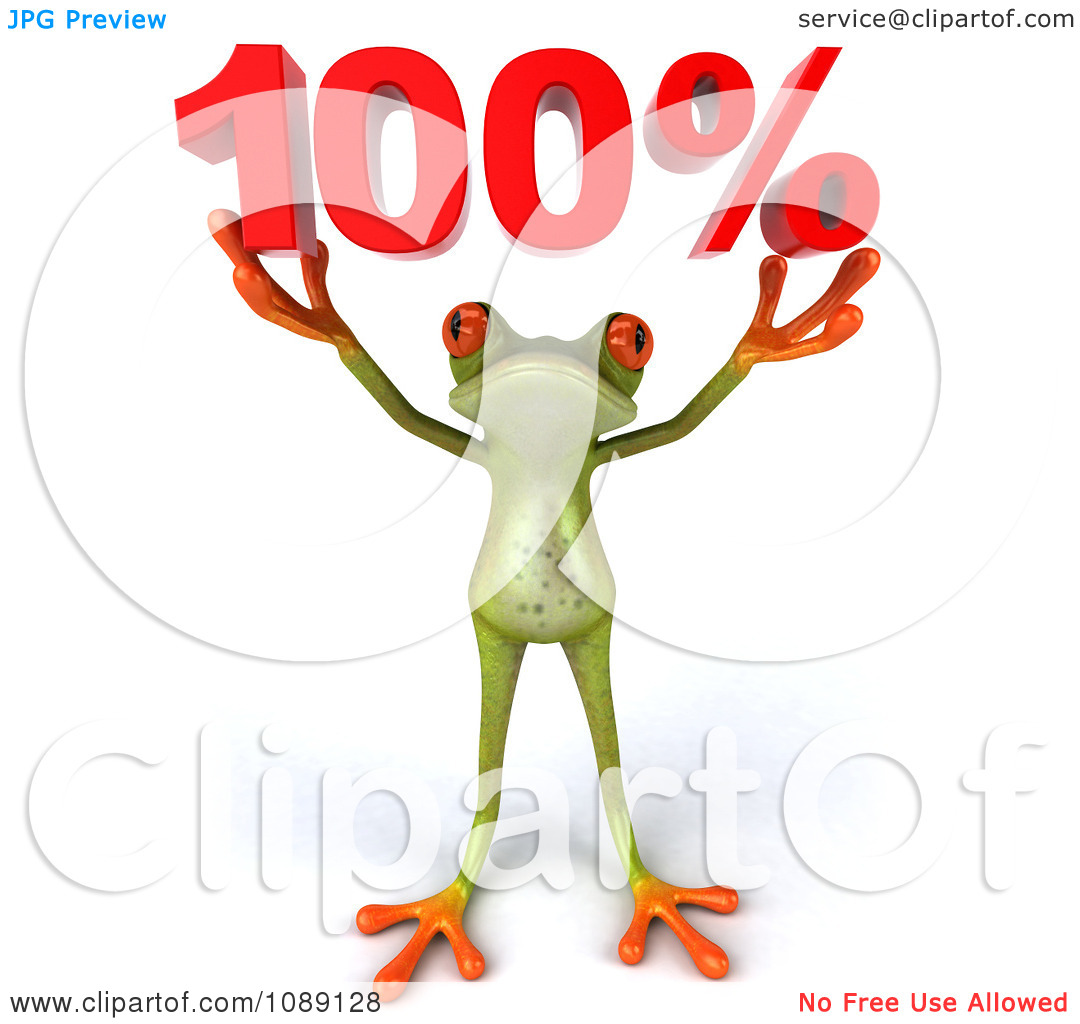 Clipart 3d Green Springer Frog Holding Up 100 Percent   Royalty Free    