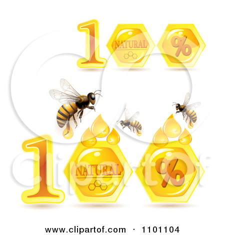 Clipart Honey Bees And 100 Percent Natural Combs   Royalty Free Vector    